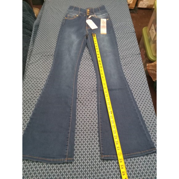 WAIST 30 INCHES SIZE 7 FLARE JEANS STRETCH DENIM PUSH UP BLUE, 7-4 CTP1206 SZ7 - Picture 7 of 11